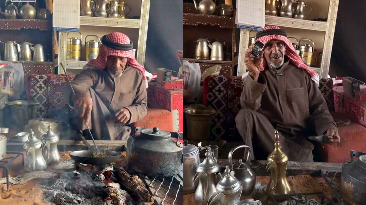 സൗദിയിലെ നഫൂദ് മരുഭൂമിയിൽ ആടുകളെ മേച്ച് ജീവിക്കുന്ന അത്ഭുത മനുഷ്യൻ; കൂട്ടിന് ടോർച്ച് ഫോണും, റേഡിയോയും